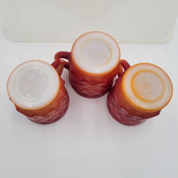 Lot Of 3 Vintage Fire King Mug Set ORANGE/ RED Kimberly Diamond Anchor Hocking - Picture 9 of 15